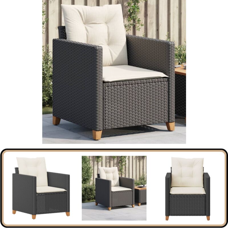 Chaise de jardin avec coussins noir résine tressée - Chaises De Jardin - Chaises Confortables - Mobilier Extérieur - Résine Tressée - Fauteuil De