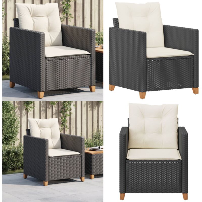 Chaise de jardin avec coussins noir résine tressée - Chaises De Jardin - Chaises Confortables - Mobilier Extérieur - Résine Tressée - Fauteuil De