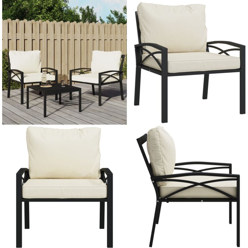 Chaise de jardin avec coussins sable 68x76x79 cm acier - Chaise De Jardin - Mobilier De Jardin - Fauteuil Extérieur - Canapé D'extérieur - Décoration