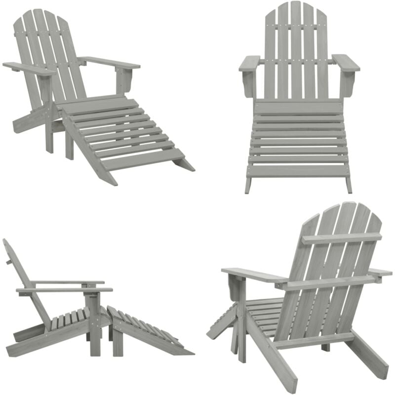 Chaise de jardin avec pouf Bois Gris - Fauteuil De Jardin - Chaise De Jardin - Pouf De Jardin - Mobilier De Jardin - Salon De Jardin - Home & Living
