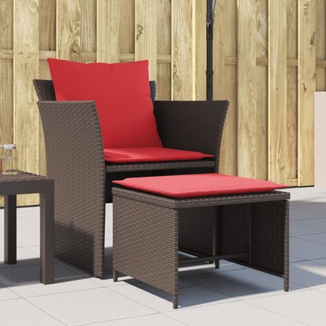Chaise de jardin avec tabouret-Chaise de terrasse-Chaise d'extérieur marron résine tressée 630625