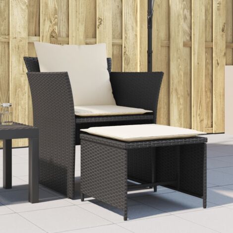Chaise de jardin avec tabouret-Chaise de terrasse-Chaise d'extérieur noir résine tressée 140074