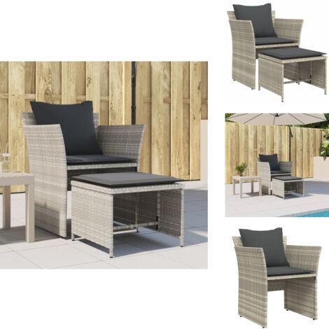 Chaise de jardin avec tabouret gris clair résine tressée - Chaises De Jardin - Salon De Jardin - Mobilier De Jardin - Chaises Confortables - Chaise Avec Repose-pieds