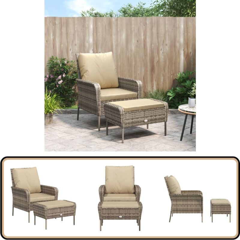 Chaise de jardin avec tabouret marron clair résine tressée - Chaises De Jardin - Mobilier De Jardin - Chaises Longues - Chaise Relaxante - Fauteuil