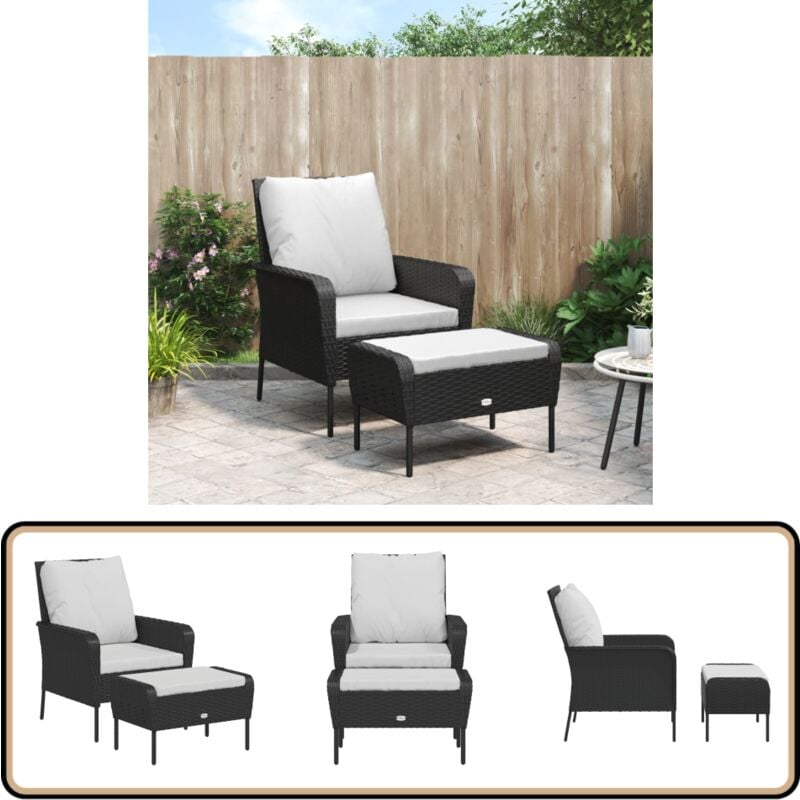 Vidaxl - Chaise de jardin avec tabouret noir résine tressée - Chaises De Jardin - Chaises Longues - Mobilier De Jardin - Terrasse - Décoration