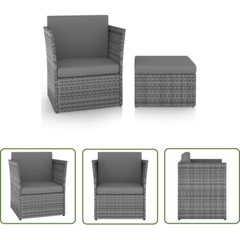 Chaise de jardin avec tabouret Résine tressée Anthracite