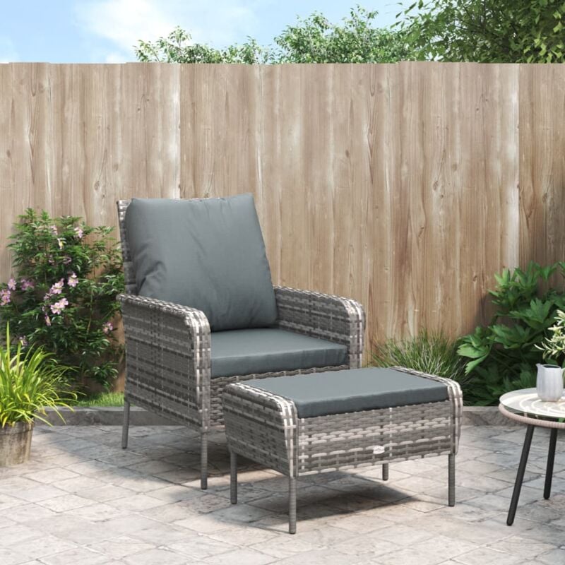 Vidaxl - Chaise de jardin avec tabouret gris résine tressée