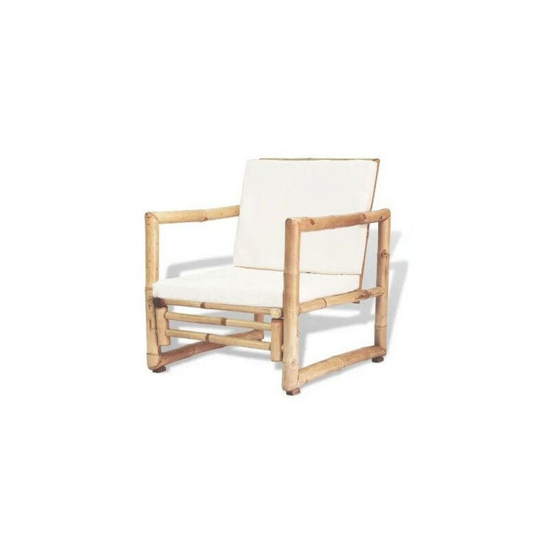 Chaise de jardin bambou et polyester blanc Maboun - Lot de 2