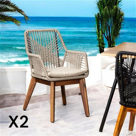 Chaise de jardin beige en corde tressée et pieds bois FSC® (lot de 2) GRENADE