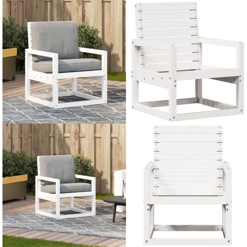 Chaise de jardin blanc 57,5x63x76 cm bois de pin massif - Chaise De Jardin - Mobilier De Jardin - Chaise Extérieure - Fauteuil De Jardin - Bois De