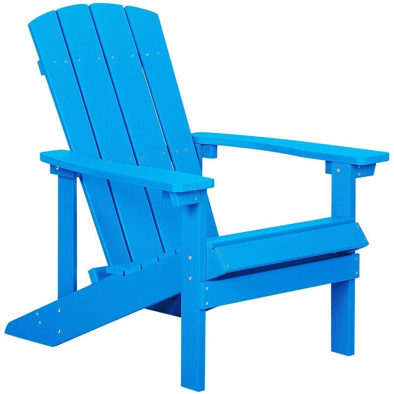 chaise basse fauteuil de jardin effet bois bleu avec accoudoirs et dossier confortable matières résitantes pour terrasse rustique et campagne beliani