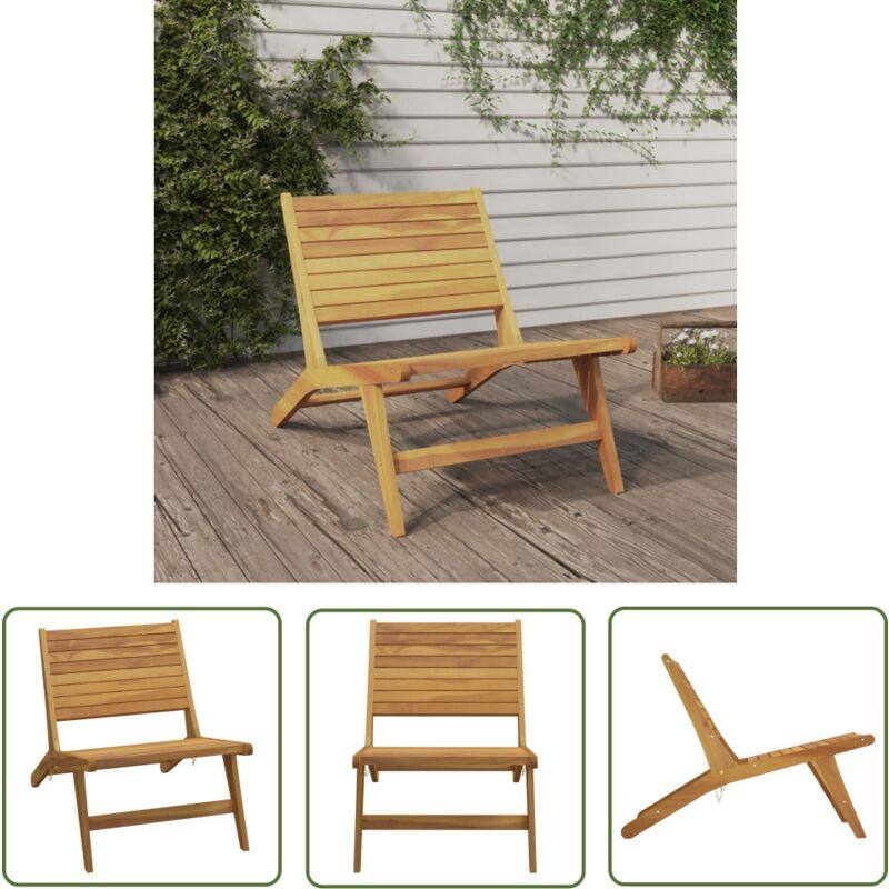 The Living Store Chaise de jardin Bois de teck solide - Chaise De Jardin - Fauteuil De Jardin - Meubles De Jardin - Bois De Teck - Chaise Pliante