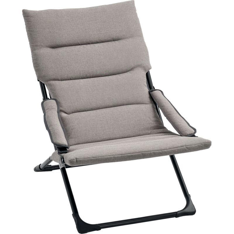 Outsunny - Chaise de jardin camping pliable - épais coussin amovible inclus - accoudoirs rembourrés - acier noir tissu gris