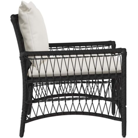 Chaise de jardin  Chaise d'extérieur avec coussin Noir 73 x 61 x 77 cm polyrotin