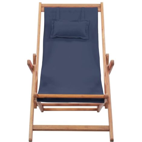 Chaise de jardin  Chaise pliable de plage Tissu et cadre en bois Bleu