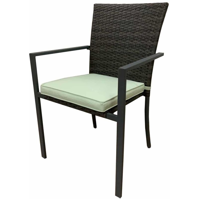 Chaise de Jardin Varenna Acier Rotin Synthétique 56x55x86 cm Empilable Gris avec Coussin - chillvert