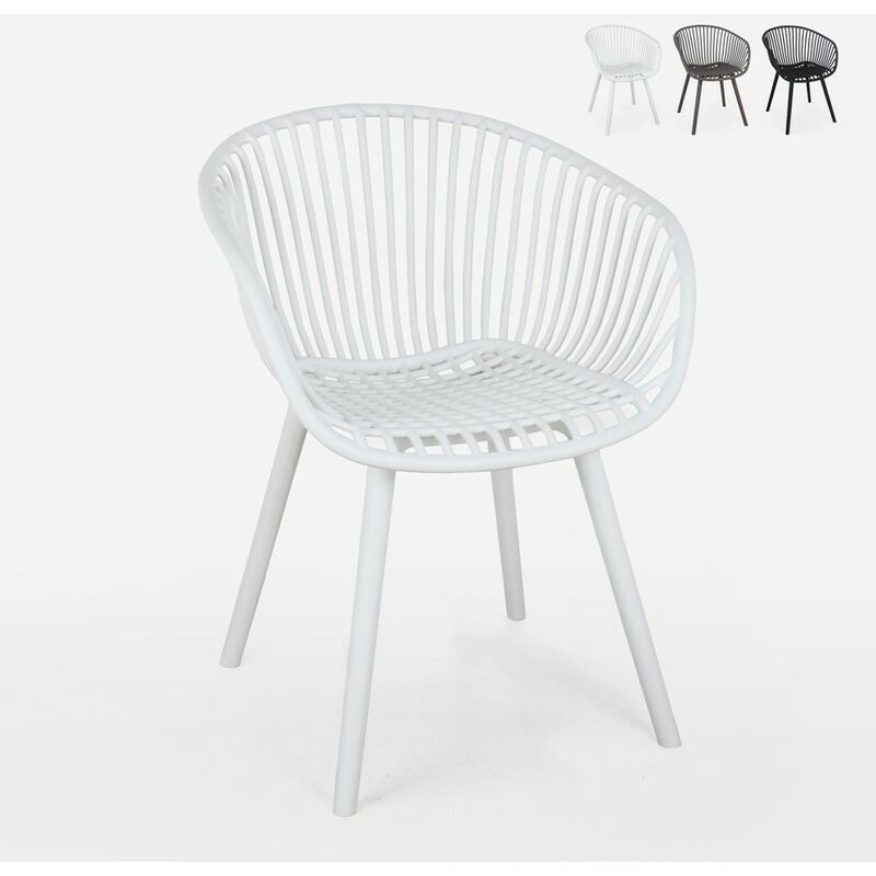 Chaise de jardin cuisine salle à manger moderne avec accoudoirs Philis Couleur: Blanc