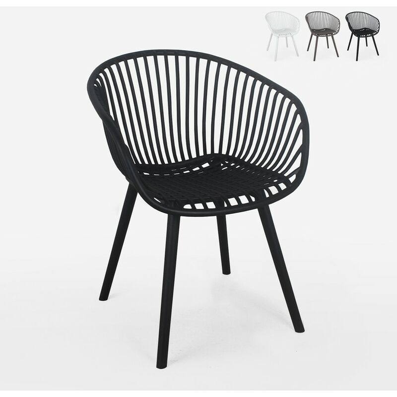 Chaise de jardin cuisine salle à manger moderne avec accoudoirs Philis Couleur: Noir