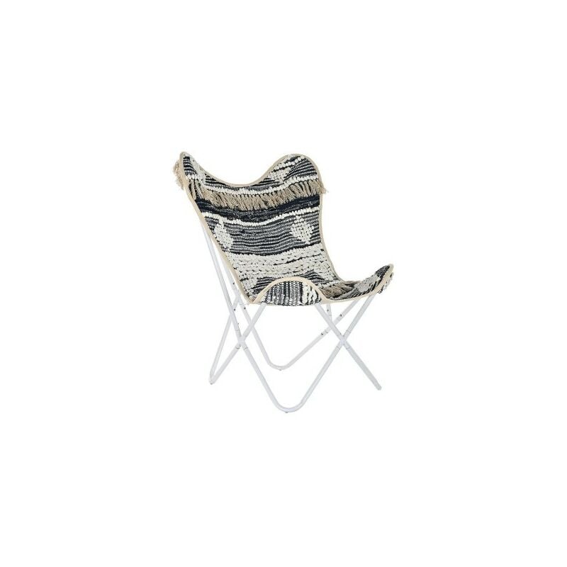 Chaise de jardin Dkd Home Decor Noir Coton Blanc Fer (74 x 65 x 90 cm)