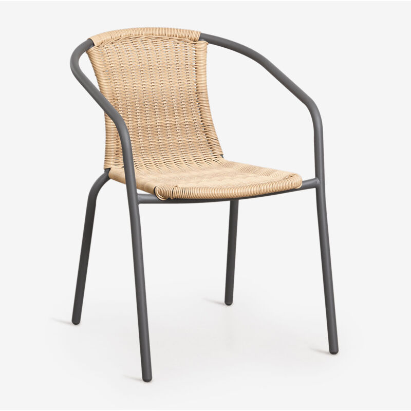 Chaise de jardin empilable avec accoudoirs en acier et rotin synthétique Kalymana SKLUM Gris graphite - Naturel Chaise de jardin empilable avec accoudoirs en acier et rotin synthétique Kalymana SKLUM Gris graphite - Naturel