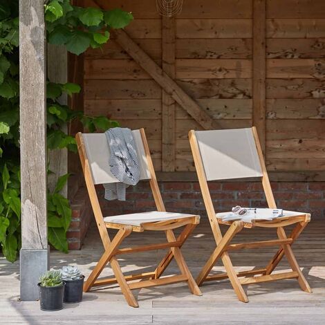Chaise de jardin en acacia massif et textilène gris pliante (lot de 2) - Naturel