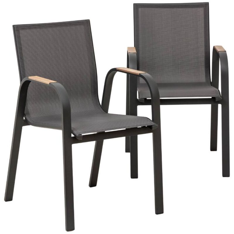 Made In Meubles - Chaise de jardin en aluminium gris foncé Ayden (lot de 2) Made In Meubles - Chaise de jardin en aluminium gris foncé Ayden (lot de 2)