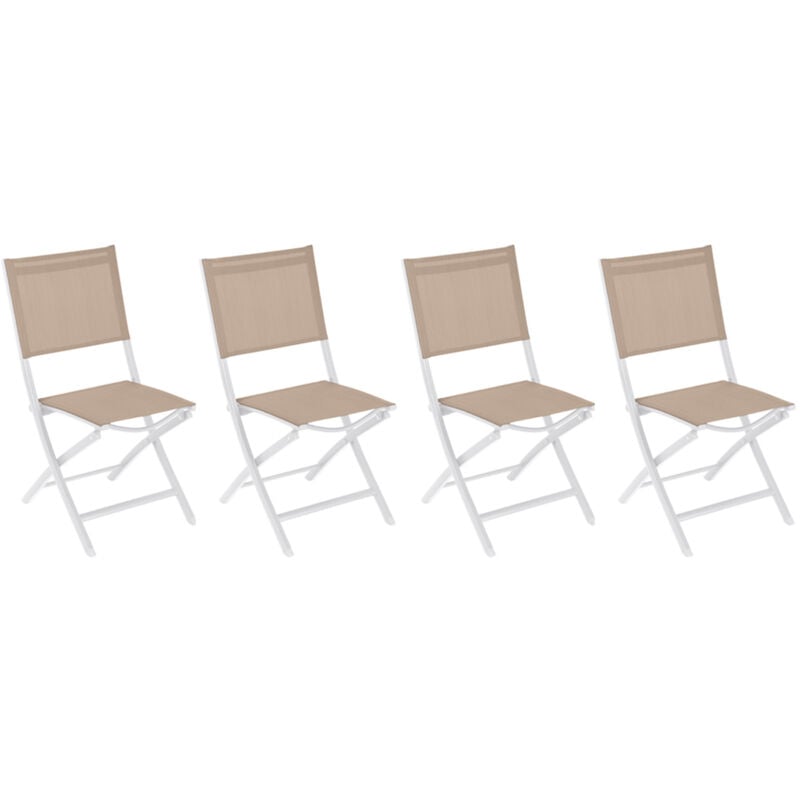 Lot de 4 chaises de jardin pliantes Essentia lin & blanc en aluminium traité époxy - Hespéride