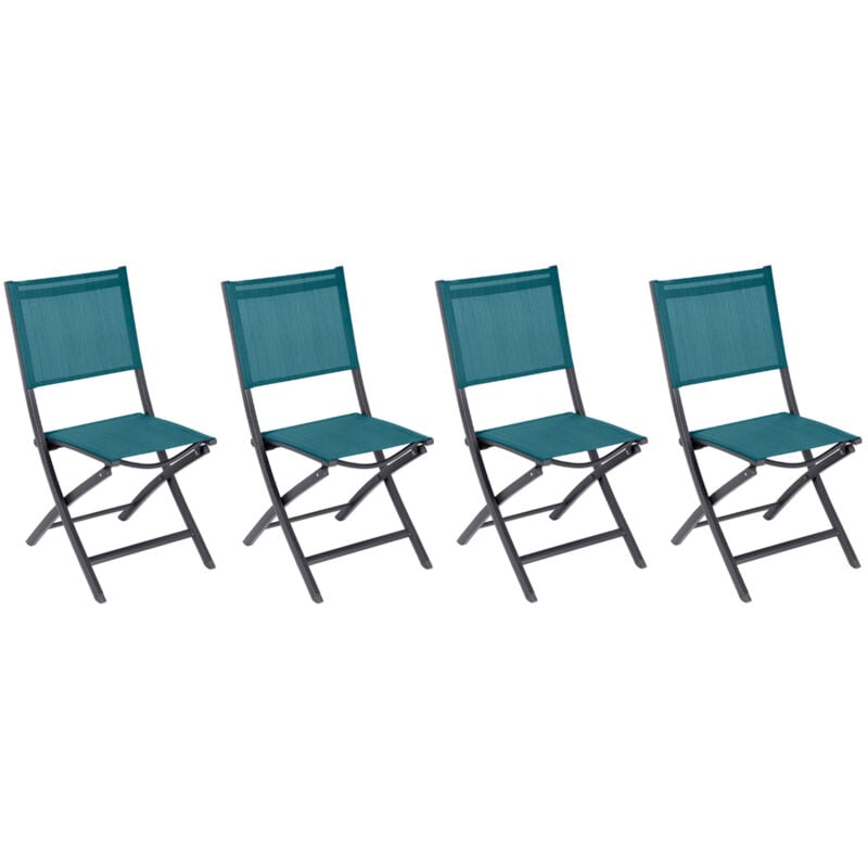 Lot de 4 chaises de jardin pliantes Essentia bleu canard & graphite en aluminium traité époxy - Hespéride