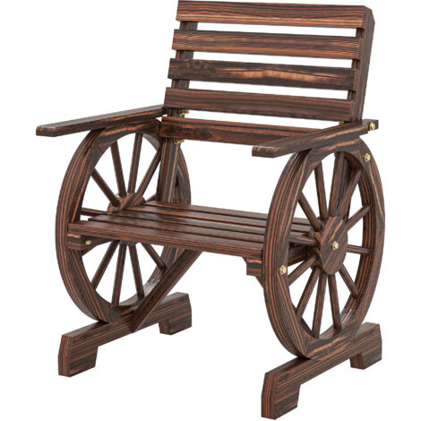 Chaise de Jardin en Bois à Lattes, Dossier Inclinable avec Accoudoirs, 66x55x90 cm, Teinte Bois Brûlé