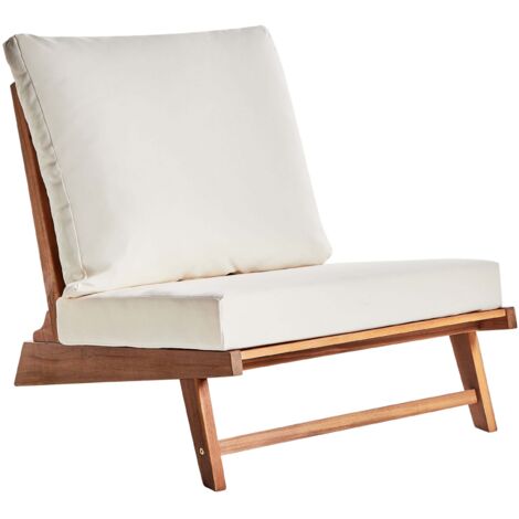 Chaise de Jardin en Bois d'Acacia avec Coussins d'Assise et de Dossier Mobilier d'Intérieur Extérieur Blanc Cassé et Bois Clair Micciano
