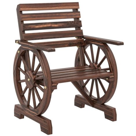 Chaise de jardin en bois, fauteuil de jardin au design « roues de charrette », chaise en bois de style rustique, aspect brûlé