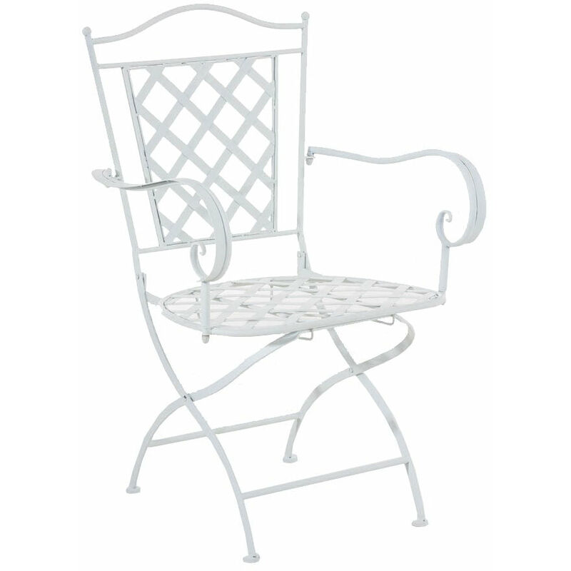 décoshop26 - chaise de jardin en fer forgé blanc avec accoudoir