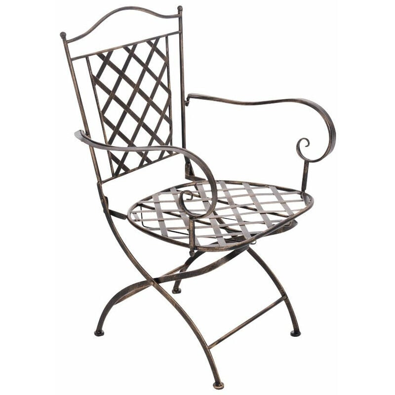 Décoshop26 - Chaise de jardin en fer forgé bronze vieilli avec accoudoir
