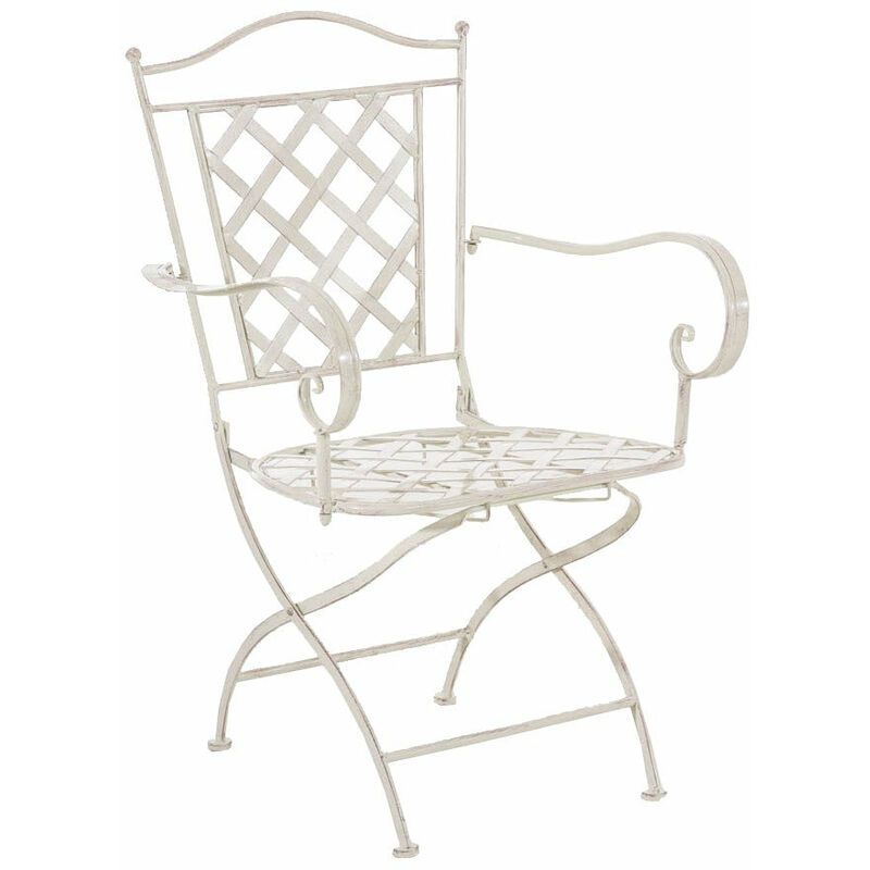 Décoshop26 - Chaise de jardin en fer forgé crème vieilli avec accoudoir - crèmem