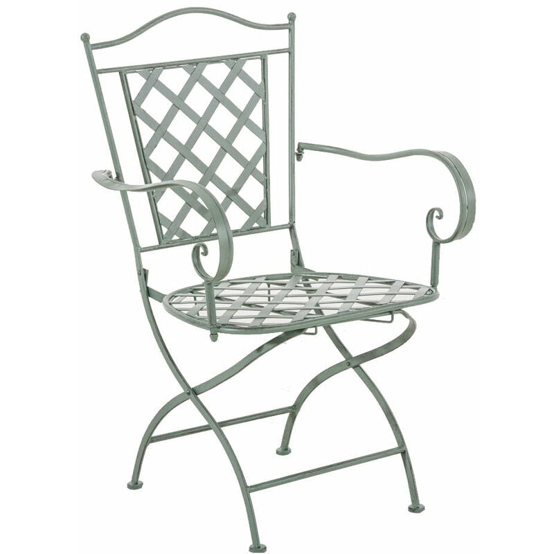 décoshop26 - chaise de jardin en fer forgé vert vieilli avec accoudoir