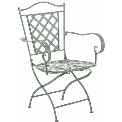 Chaise de jardin en fer forgé vert vieilli avec accoudoir - or