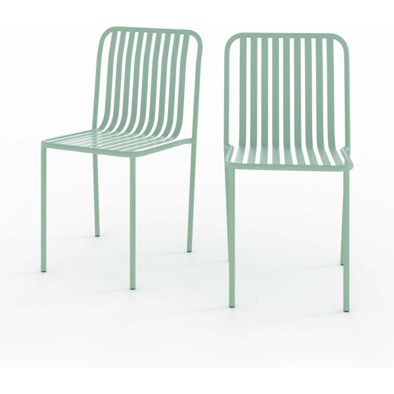 Lot de 2 chaises de jardin en métal vert clair - yumi
