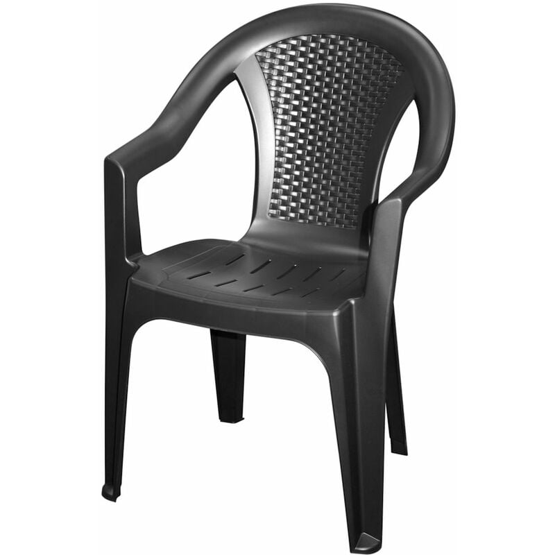 Chaise de jardin en plastique anthracite - 82 x 55 cm - chaise monobloc aspect rotin