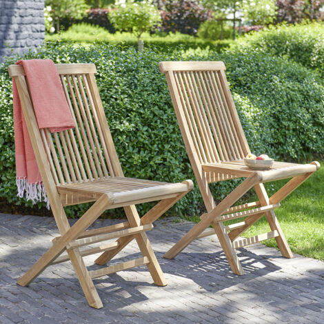 Chaise de jardin en teck massif pliante (lot de 2) - Marron