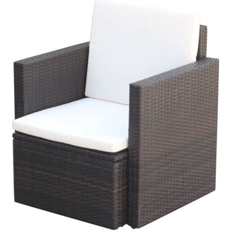 vidaXL Chaise de Jardin et Coussins et Oreillers Résine Tressée Marron/Noir