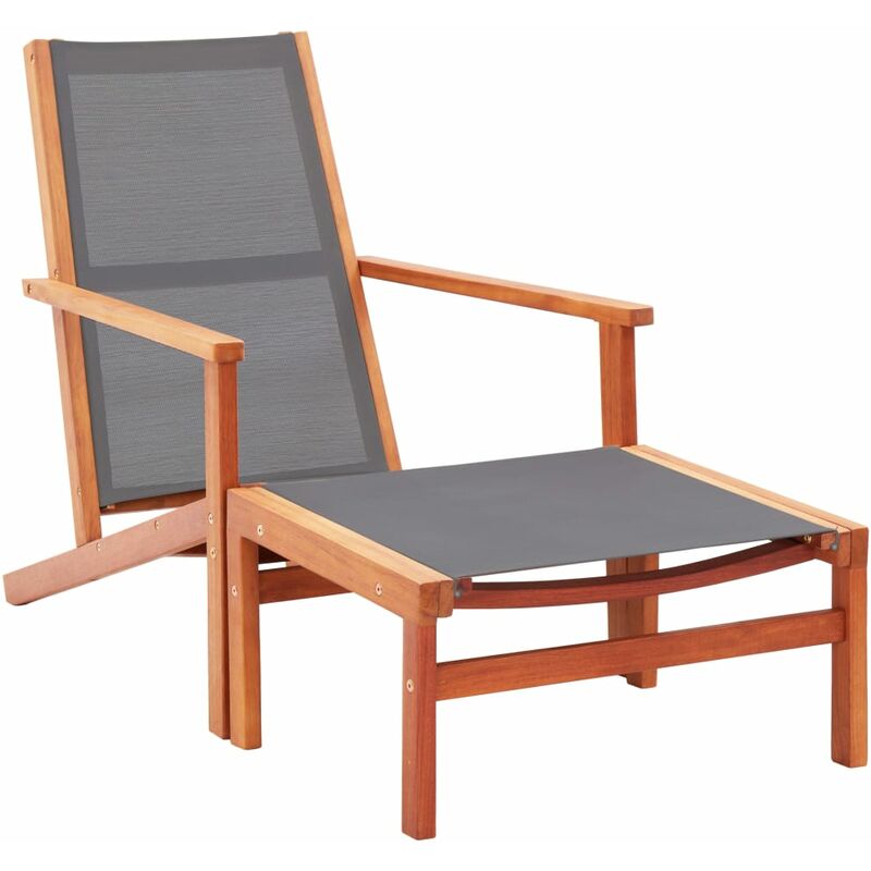 Chaise de jardin et repose-pied Gris Eucalyptus et textilène Vidaxl