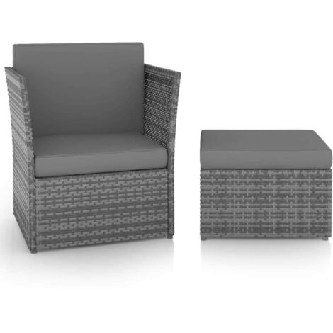 Chaise de jardin Fauteuil de Jardin avec tabouret Résine tressée Anthracite 75067