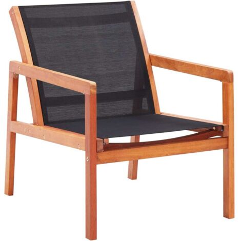 Chaise de jardin, Fauteuil Extérieur, Siège confortable Noir Bois d'eucalyptus solide et textilène BGT73053
