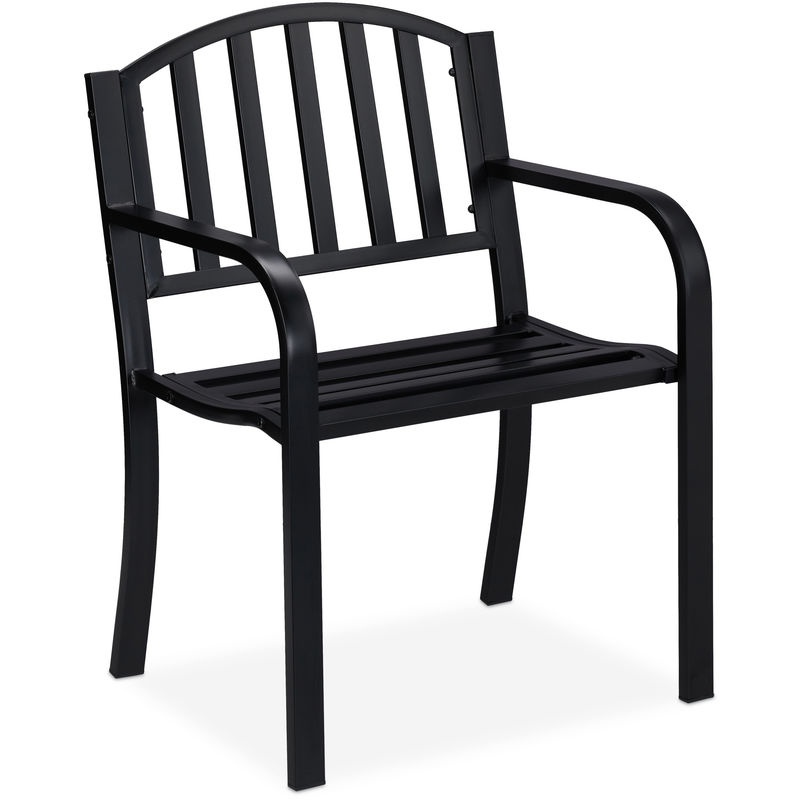 Chaise de jardin, fauteuil moderne avec accoudoirs, extra-large, acier, h x l x p : 82 x 60 x 48,5 cm, noir - Relaxdays