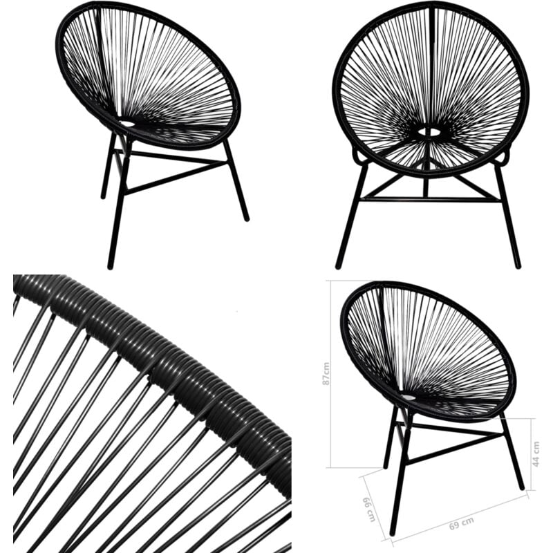 Chaise de jardin forme de lune résine tressée noir - Chaise De Jardin - Chaise En Résine Tressée - Mobilier De Jardin - Décoration Extérieur