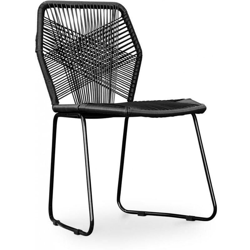 Privatefloor - Chaise d'extérieur - Chaise de jardin - Frony Noir - Rotin synthétique, Acier, Metal, Plastique - Noir