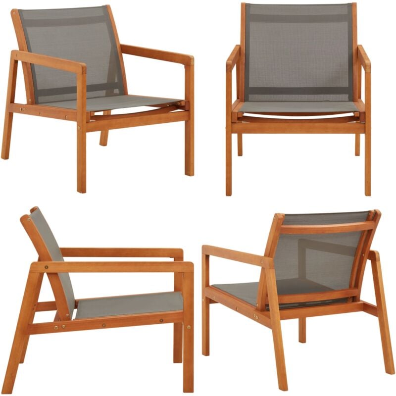 Vidaxl - Chaise de jardin Gris Bois d'eucalyptus solide et textilène - Chaise De Jardin - Fauteuil De Jardin - Mobilier De Jardin - Chaise Lounge