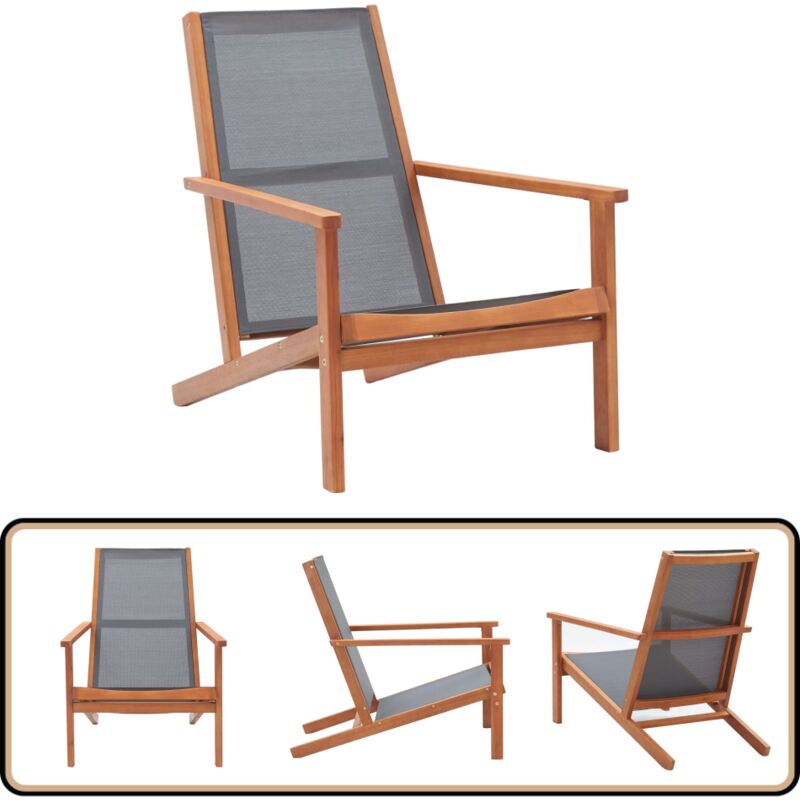 Chaise de jardin Gris Bois d'eucalyptus solide et textilène - Chaise De Jardin - Fauteuil De Jardin - Mobilier De Jardin - Chaise Lounge - Relaxation