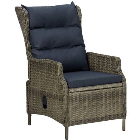 Chaise de jardin inclinable  Fauteuil de Jardin avec coussins Résine tressée Marron 93318