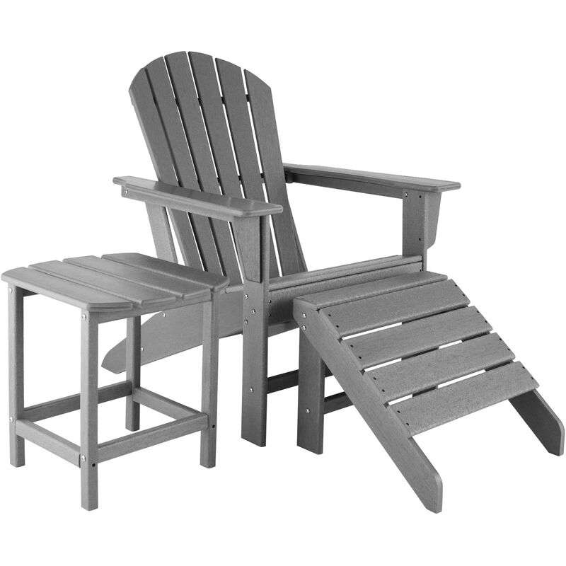 Tectake - Chaise de jardin avec repose-pieds et table - fauteuil de jardin, fauteuil extérieur, chaise extérieur - gris clair